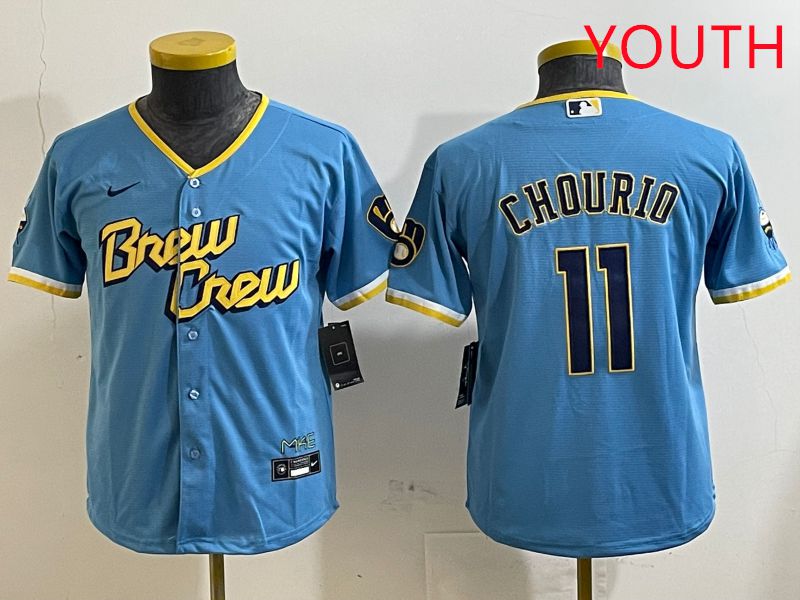 Youth Milwaukee Brewers #11 Chourio Light Blue City Edition 2025 Nike MLB Jersey style 1